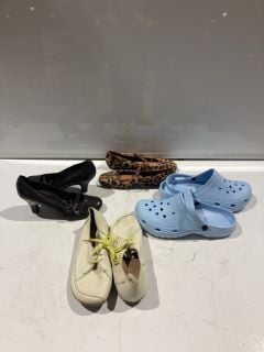 BOX OF ASSORTED ITEMS TO INCLUDE  BLUE CROCS SIZE UK 6