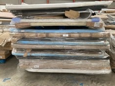 PALLET INCLUDING A VARIETY OF BED BASES, UPHOLSTERED BASES AND HEADBOARDS (MAY BE BROKEN OR INCOMPLETE).