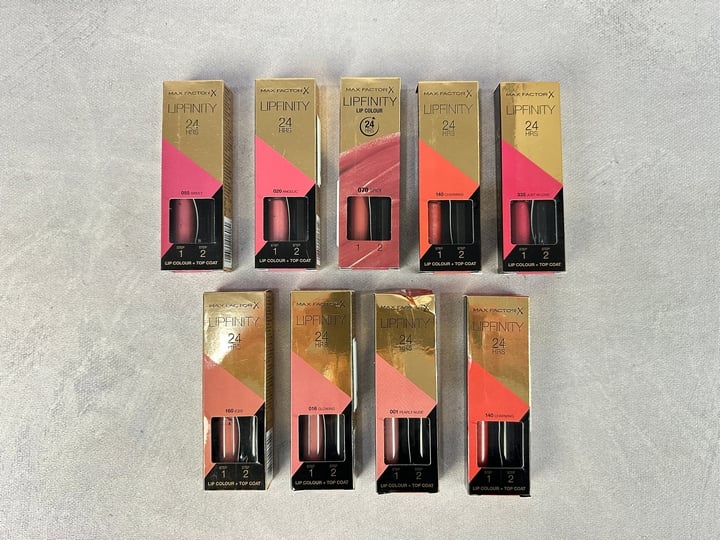 Max Factor X Lipfinity 24 HRS Various Colours 9x Units  (VAT ONLY PAYABLE ON BUYERS PREMIUM) (BAAP09)