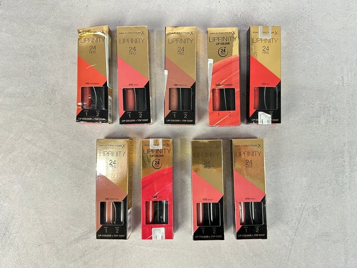 Max Factor X Lipfinity 24 HRS Various Colours 9x Units  (VAT ONLY PAYABLE ON BUYERS PREMIUM) (BAAP08)