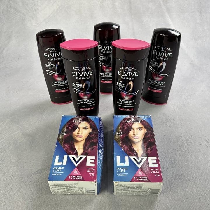 L'OREAL Elvive Full Resist Shampoo 2x And 3x Conditioner And Schwarzkopf LIVE Hair Colouring Ultra Violet 2x (VAT ONLY PAYABLE ON BUYERS PREMIUM) (BAAP113/114)