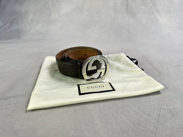 Gucci Monogram Brown Belt With Dust Bag REF:411924/CWC1N - Size 90.36 (VAT ONLY PAYABLE ON BUYERS PREMIUM)