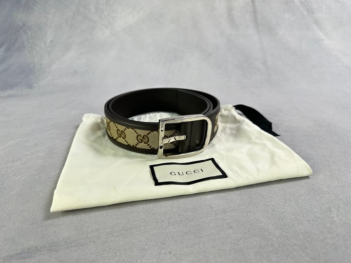 Gucci Monogram Brown Belt With Dust Bag REF:449716/KY9LN - Size 90.36 (VAT ONLY PAYABLE ON BUYERS PREMIUM)