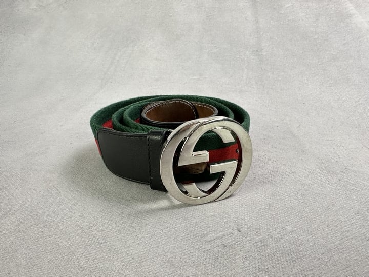 Gucci Fabric Green & Red Belt REF:449716/KY9LN - Size 90.36 (VAT ONLY PAYABLE ON BUYERS PREMIUM)