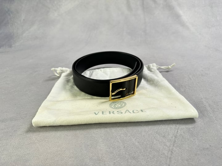 Versace Black Leather Belt With Dust Bag REF:DCU5900.DVSAF - Size 90.36 (VAT ONLY PAYABLE ON BUYERS PREMIUM)