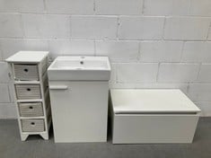 3 X HOUSEHOLD FURNITURE INCLUDING WASHBASIN (DAMAGED) .