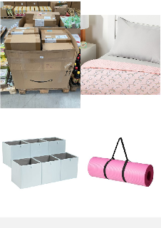 PALLET WITH ASSORTMENT OF ITEMS INCLUDING CHILDREN'S HEAVY BLANKET, MICROMINK COVER, 2 PCS, 3.1 KG, 104 X 152 CM, PINK/UNICORN. 1/2-INCH EXTRA THICK YOGA AND EXERCISE MAT WITH CARRYING STRAP, PINK