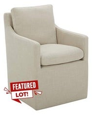 STONE & BEAM VIVIANNE, MODERN DINING CHAIR, UPHOLSTERED WITH CASTERS,ARMRESTS, LINEN, 27.6 "D X 24.4 "W X 36.2 "H.