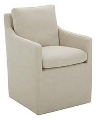 STONE & BEAM VIVIANNE, MODERN DINING CHAIR, UPHOLSTERED WITH CASTERS,ARMRESTS, LINEN, 27.6" D X 24.4" W X 36.2" H.