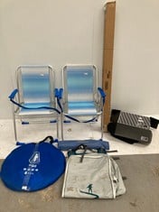 7 X MISCELLANEOUS OUTDOOR ITEMS INCLUDING AKTIVE FOLDING CHAIR (BROKEN).