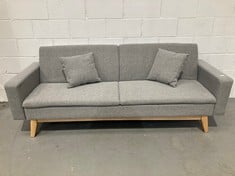 REINE 3 SEATER SOFA BED, UPHOLSTERED IN FABRIC, LIGHT GREY COLOUR, BOOK OR CLICK-CLACK OPENING SYSTEM, SOFA SIZE: 201X73X79 CM, BED SIZE: 201X99X42 CM, INCLUDING 2 CUSHIONS (DAMAGED) (P.V.P 298,55€).