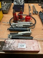 5 x Various Grease Guns 2 x Jacks and 1 x Grease Can