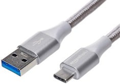 15 X USB-C 2.0 TO USB-A 3.1 MALE CABLE, 1ST GENERATION, DOUBLE BRAIDED NYLON, 1.8 M, SILVER (SEALED) - LOCATION 47A.