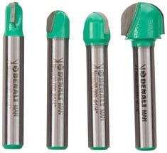 15 X DENALI ROUTER BIT SET, SQUARE CENTRE, ROUND TIP, SHANK, 4 PCS. 1/4" (63 MM) (SEALED) - LOCATION 21B.