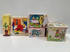 5 X TOYS VARIOUS MAKES AND MODELS INCLUDING WOODEN PUZZLE - LOCATION 34C.