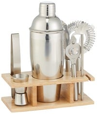 6 X 8-PIECE STAINLESS STEEL BAR TOOL SET WITH WOODEN STAND - LOCATION 36C.