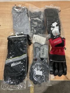 2X ESQU GREY MOTORCYLE GLOVES SIZE XS TO INCLUDE  3M SCOTCHLITE RED RIDING GLOVES  GLOBAL WARMING RIDING GLOVES  WEISE HI-VIZ 20 BLACK-YELLOW GLOVE COVER  WEISE VISION NUCLEUS OVER GLOVES