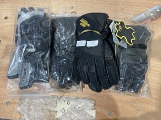 3X GLOBAL WARMING THREE FINGER GLOVES SIZE M TO INCLUDE ESQU GREY MOTORCYCLE GLOVES SIZE M  PURE PRO COMMUTER BLACK GLOVES