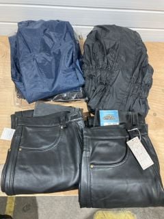 ENDURANCE WATERPROOF BLUE TROUSERS SIZE XL TO INCLUDE WEISE XS BLACK WATERPROOF  WEISE FAUX LEATHER TROUSERS SIZE 18  WEISE FAUX LEATHER TROUSERS SIZE 16