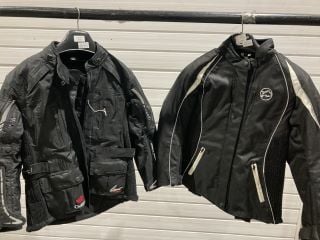 WEISE BLACK WITH GREY & RED ACCENTS MOTORCYCLE JACKET (SIZE XS/8) TO INCLUDE  BUFFALO BLACK & WHITE WITH GREY ACCENTS MOTORCYCLE JACKET (SIZE XS/8)