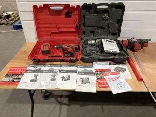 ASSORTMENT OF ITEMS TO INCLUDE BUDGET BBH 6205 ROTARY HAMMER DRILL AND HILTI SFH 22-A