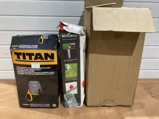 ASSORTMENT OF ITEMS TO INCLUDE TITAN 2 IN 1 WATER PUMP AND COLLECTION OF DOMESTIC PLUGS + LEADS