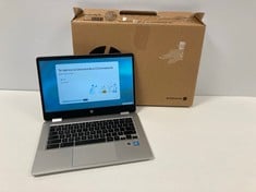 HP CHROMEBOOK X360 49 GB LAPTOP (ORIGINAL RRP - €524.00) IN SILVER: MODEL NO 14A-CA0260ND (WITH BOX AND CHARGER, KEYBOARD WITH FOREIGN LAYOUT). INTEL PENTIUM SILVER N5030, 3 GB RAM, [JPTZ7998].