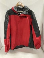 THE NORTH FACE RED/GREY WATERPROOF COAT WITH HOOD - SIZE L