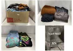 BOX OF ASSORTED CLOTHES TO INCLUDE DON'T THINK TWICE KATY CORE HIGH WAISTED CROPPED STRAIGHT JEANS - SIZE 8