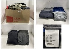 BOX OF ASSORTED CLOTHES TO INCLUDE AMERICAN EAGLE OUTFITTERS GREY T-SHIRT - SIZE L