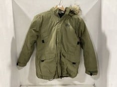 JACK WOLFSKIN KIDS GREEN PADDED COAT WITH FUR LINED HOOD - SIZE KIDS S