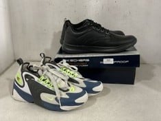 SKECHERS DELSON ANTIGUA TRAINERS BLACK - SIZE 9.5 TO INCLUDE NIKE ZOOM AIR TRAINERS GREY/BLUE/WHITE/LIME GREEN - SIZE 6