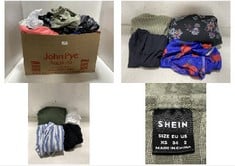 BOX OF ASSORTED CLOTHES TO INCLUDE SHEIN GREEN CROPPED LONG SLEEVE TOP - SIZE XS