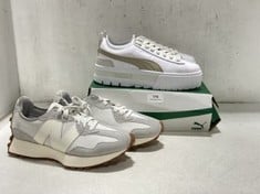 PUMA MAYZE LUXE WOMENS TRAINERS WHITE/DESERT TO INCLUDE NEW BALANCE 327 TRAINERS GREY/WHITE - SIZE 6