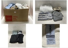 BOX OF ASSORTED CLOTHES TO INCLUDE PRIMARK LIGHT GREY JOGGERS - SIZE S