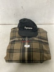 SUPREME CONTRAST CAMP CAP IN BLACK - RRP - £50 TO INCLUDE SUPREME NEW YORK BURBERRY PRINT JUMPER IN SIZE LARGE