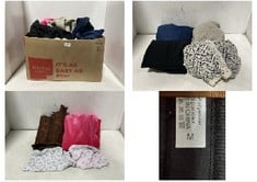 BOX OF ASSORTED CLOTHES TO INCLUDE M&S BLUE JEANS - SIZE 10