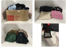 BOX OF ASSORTED CLOTHES TO INCLUDE ZARA PINK/WHITE CHECKED MINI SKIRT - SIZE S