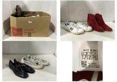 BOX OF ASSORTED FOOTWEAR TO INCLUDE HUSH CANVAS TRAINERS SILVER/WHITE - SIZE 6