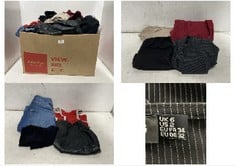 BOX OF ASSORTED CLOTHES TO INCLUDE RIVER ISLAND BLUE JEANS - SIZE 10