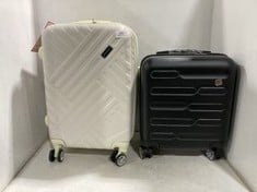 STROLLAWAY OFF-WHITE 4 WHEEL SUITCASE TO INCLUDE SA PRODUCTS BLACK 4 WHEEL CABIN SUITCASE