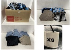 BOX OF ASSORTED CLOTHES TO INCLUDE TIGER MIST DENIM MINI SKIRT - SIZE XS