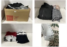 BOX OF ASSORTED CLOTHES TO INCLUDE BLACK ZIP-UP HOODIE - SIZE XXL