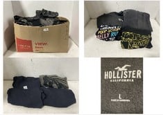 BOX OF ASSORTED CLOTHES TO INCLUDE HOLLISTER GREY CROPPED SWEATSHIRT - SIZE L