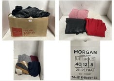 BOX OF ADULTS CLOTHING TO INCLUDE LA REDOUTE WOOL COAT IN NAVY SIZE 18