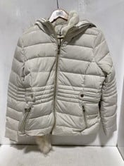 WOMEN'S MORGAN PUFFER COAT WITH FUR TRIM HOOD IN CREAM SIZE 12 RRP £140