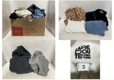 BOX OF ASSORTED ADULTS CLOTHING TO INCLUDE LA REDOUTE AMBROISE ALPACA MIX CARDIGAN SIZE S IN GREY