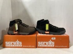 2 X SCRUFFS HARDWEAR SWITCHBACK 3 SAFETY BOOTS SIZE 8, 1 X BROWN, 1 X BLACK