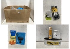 BOX OF ASSORTED ITEMS TO INCLUDE DEWALT GEL PALM PADDED PALM GLOVES IN SIZE L