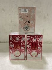 3X ASSORTED LATTAFA PERFUMES TO INCLUDE YARA CANDY 100ML EDP BY LATTAFA